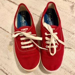 Red and White Keds, size 8